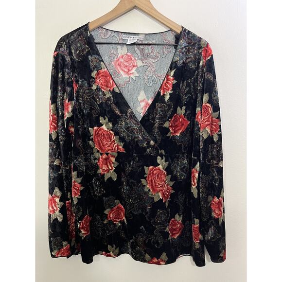 Whimsigoth Fairygoth Witchy 90s 3X Romantic Goth Floral Peasant Velvet Tunic Top - Picture 2 of 12